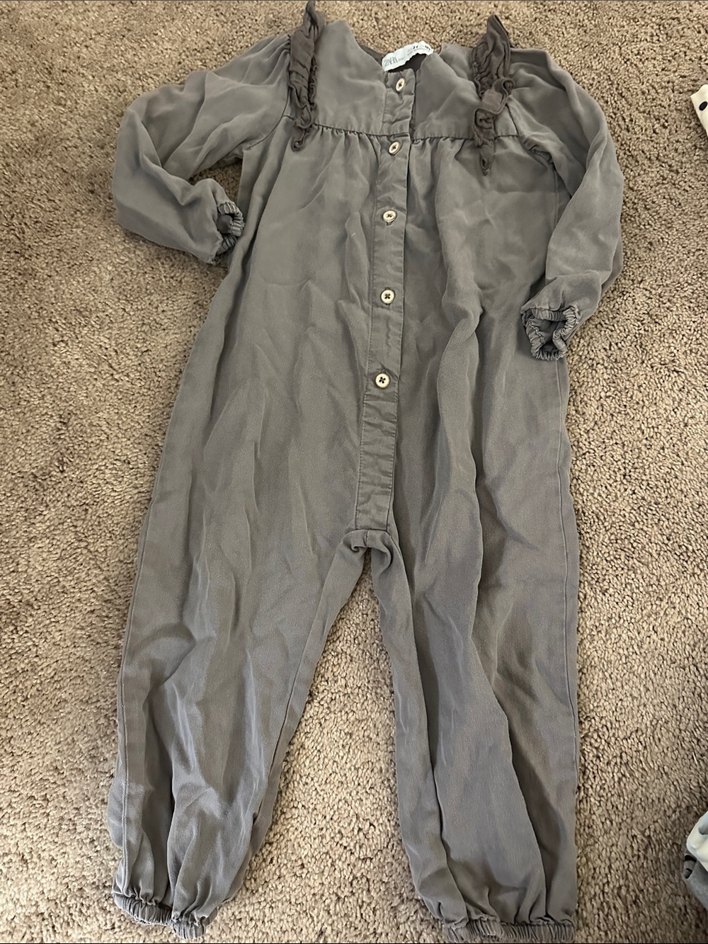 Zara Gray Button-Front Long Sleeve Romper
